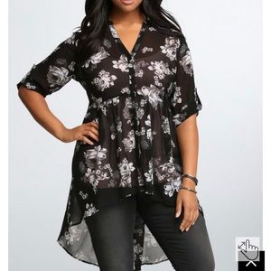 Torrid black sheer high low tunic top 1x
